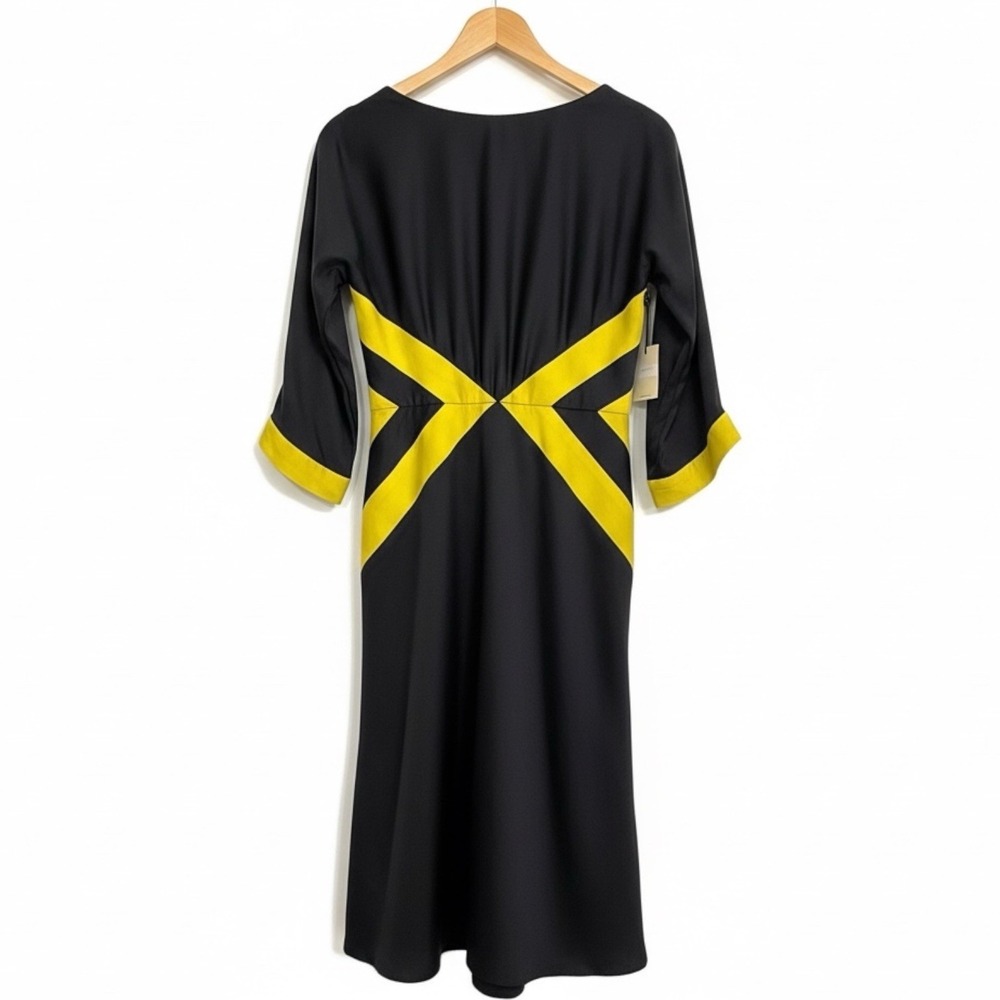 MILLY of New York Silk Dress Size 4 Black Geometric Retro